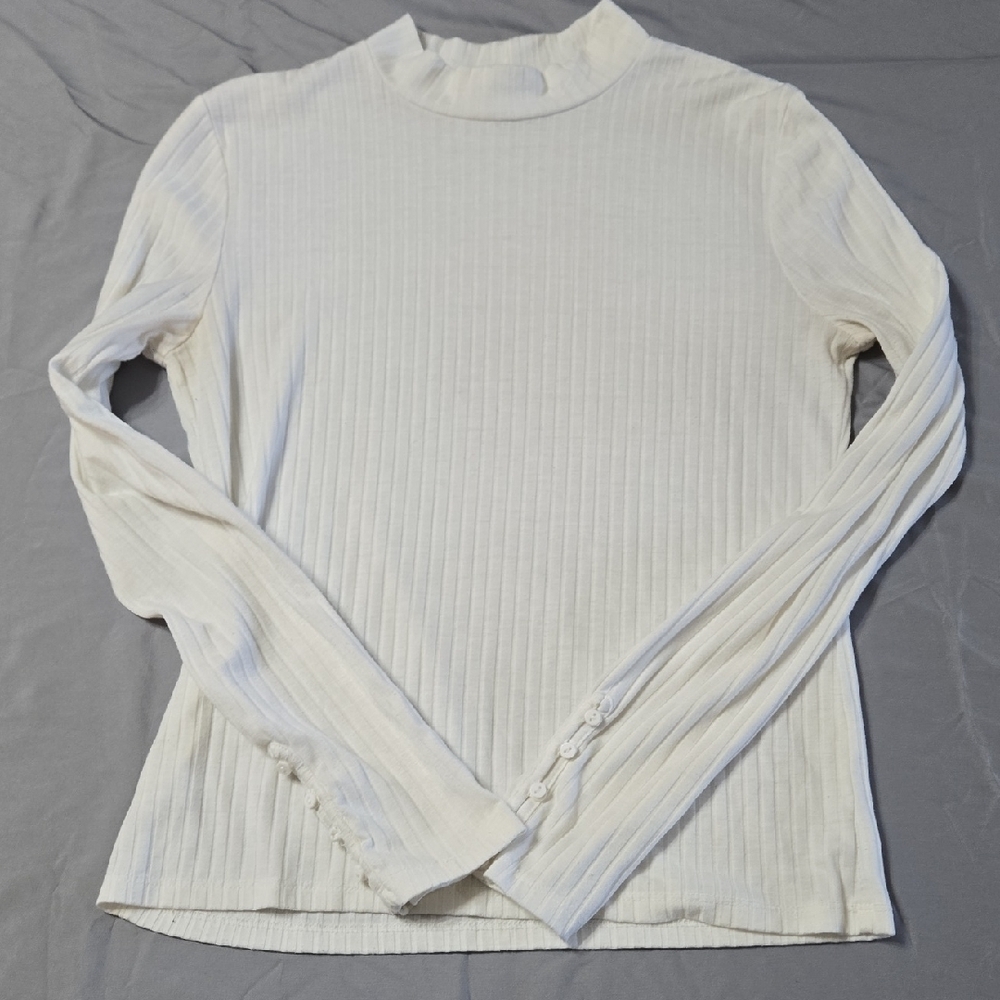 Forever 21 Sz Large White Ribbed Long Sleeve Top - Picture 7 of 7